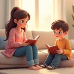 Мати спостерігає за підлітком, який читає книгу, у затишній кімнаті, створюючи атмосферу підтримки та розвитку.