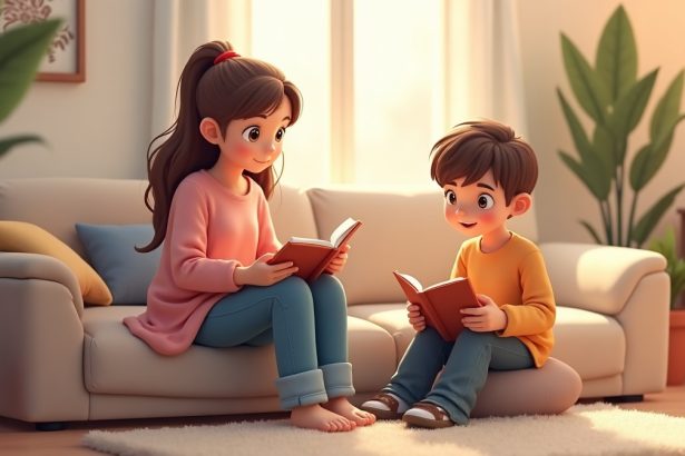 Мати спостерігає за підлітком, який читає книгу, у затишній кімнаті, створюючи атмосферу підтримки та розвитку.
